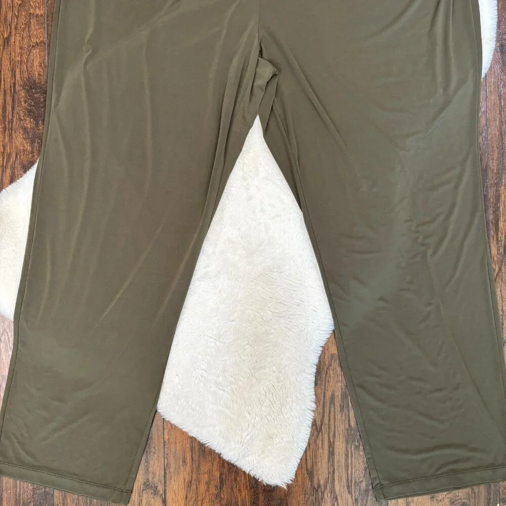 Susan Graver Pull-On Pants 3XT Olive Green Straight Leg Elastic Waist Stretch - Picture 3 of 11